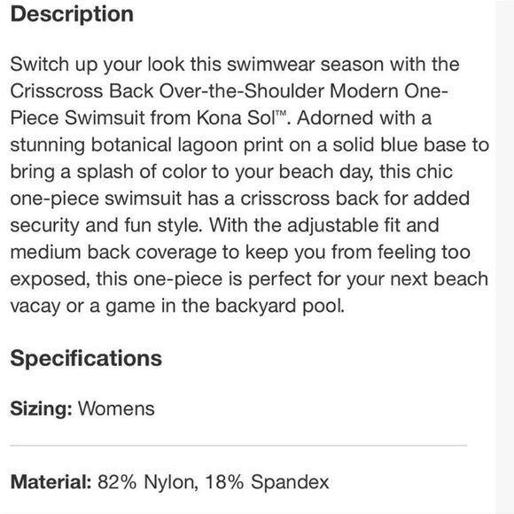 Kona Sol Over Shoulder One Piece Swimsuit Botanical Lagoon Print - Picture 9 of 9